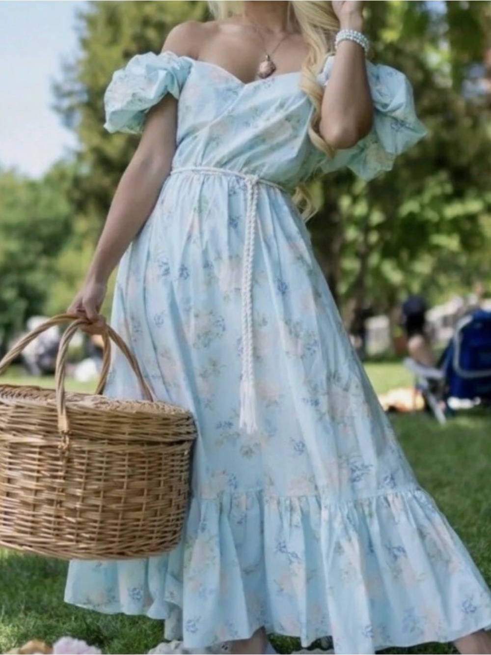 Love Shack Fancy Target collab Blue Floral Puff-Sleeve Maxi Dress - Picture 11 of 12
